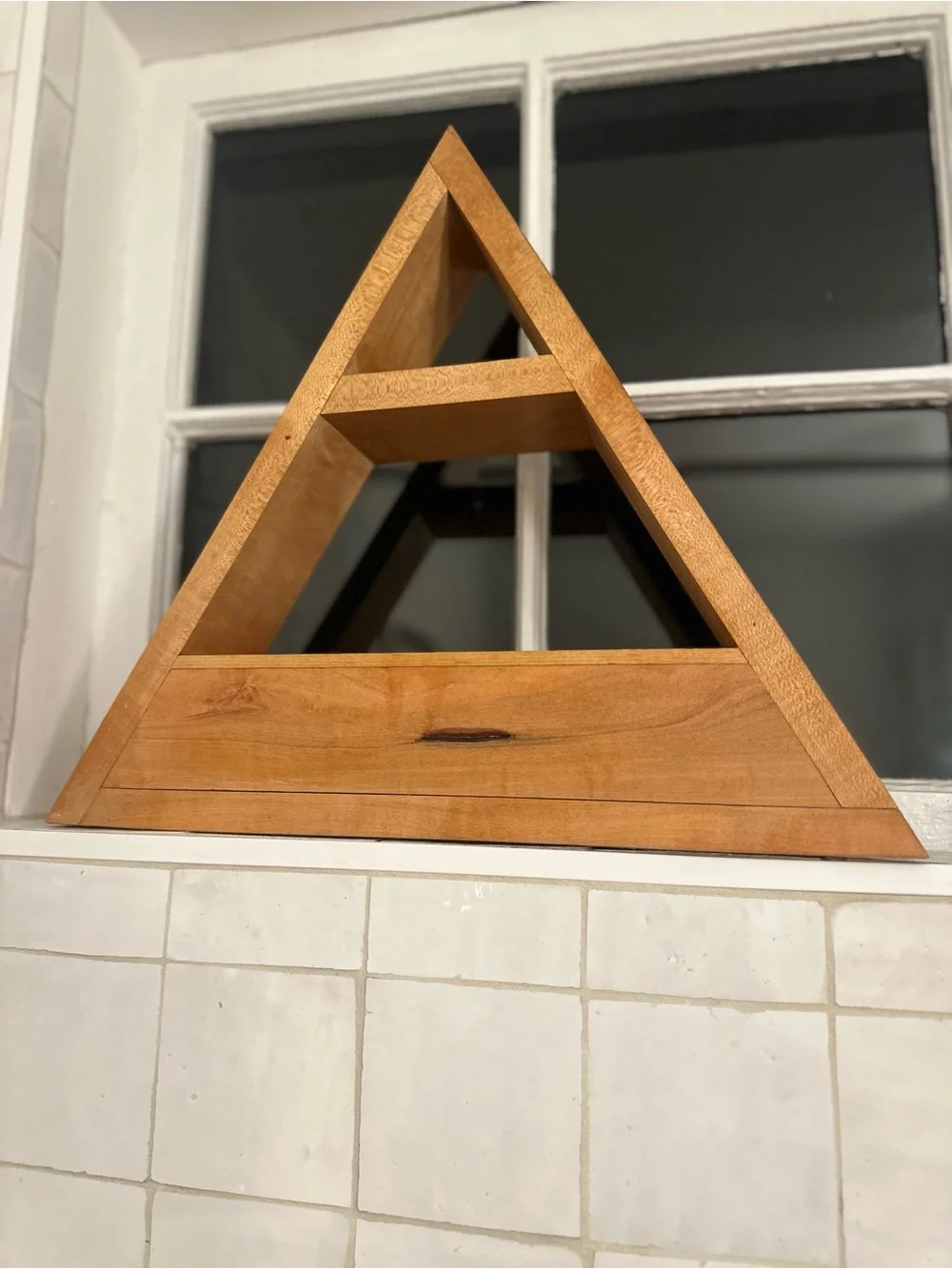 Wooden Triangle Wall Shelf with Moon Phase Design